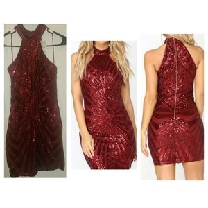 Fashion Nova Burgundy Diva Vibes Sequin Dress Sz L